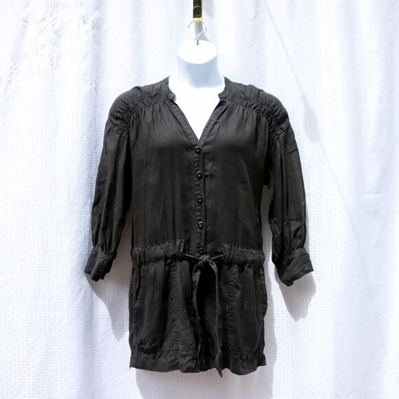 JOIE Women's Romper BosWorth 3/4 Sleeve V-Neck Black Caviar Linen.Size M - Picture 1 of 12